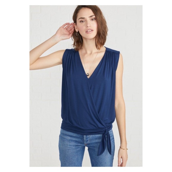 Amour Vert Tops - AMOUR VERT Simone Sleeveless Wrap Top Navy XS